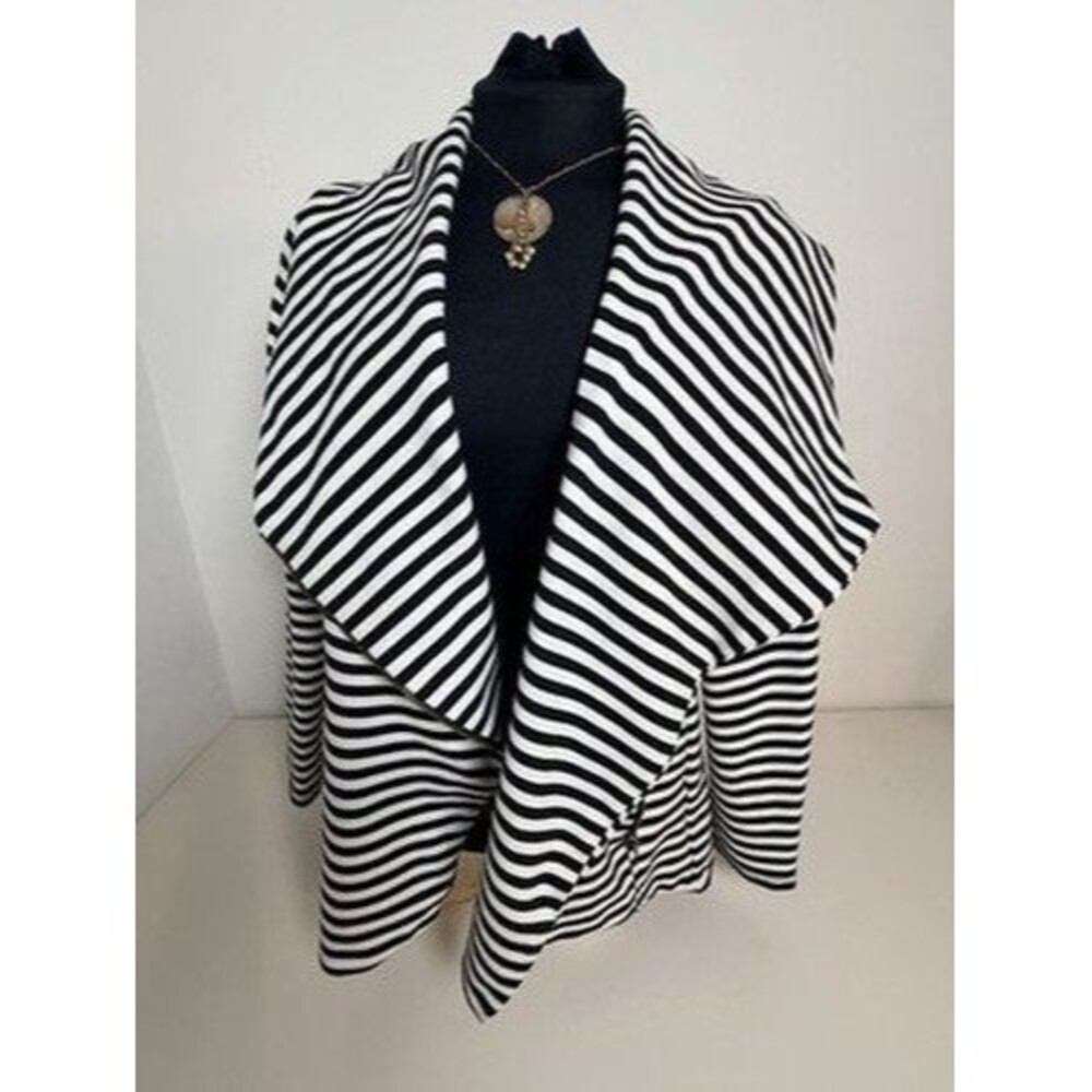 My Beloved Jacket Womens L Black Striped Draped Stretch Y2K Granny Vintage 80s